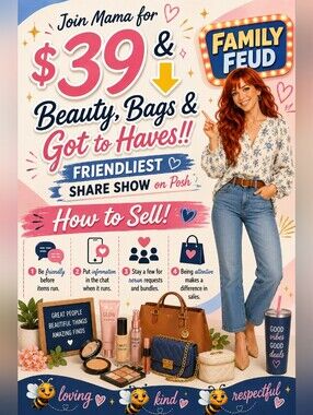 🍑$39 & ⬇️ Beauty, Bags & Got To Haves Share Show💕NO .👠.👚👗Play Family Feud